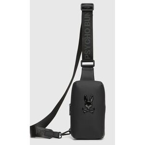 Psycho Bunny Mens Rubberized Crossbody Sling Bag Black Logo Strap New